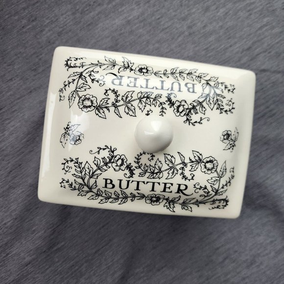 Emma Bridgewater Ceramic Butter Dish Made in England Dairy Cow Floral Vine Black - Picture 3 of 9